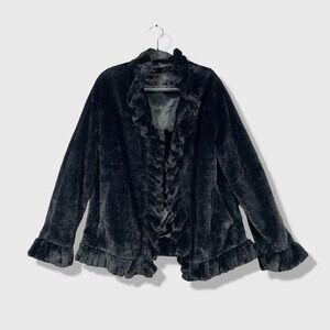 Damselle New York Faux Fur Jacket Womens S Black Ruffle Glam Coquette